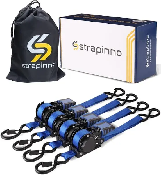 Strapinno Retractable Ratchet Straps 1 in x 10 ft Secure Tie-Downs with Rubber-Coated Steel Handles