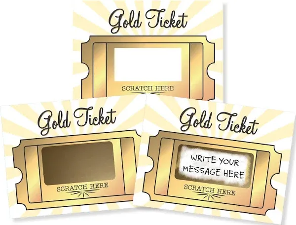 My Scratch Offs - 20 Pack Golden Ticket DIY Make Your Own Scratch Off Tickets & Stickers for Small Business, Prizes, Games, Promotion, Party Favors and Note Cards - 3x4