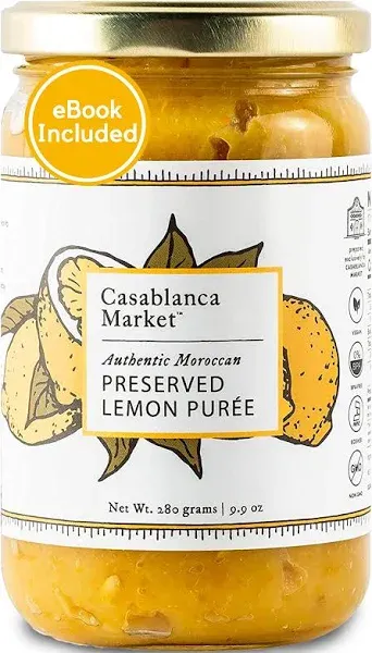 Casablanca Market Preserved Lemon Puree All Natural Beldi Moroccan Preserved Lemon Paste Gluten Free Non GMO Vegan Plant Based - No Preservatives or Added Sugars (eBook Included)