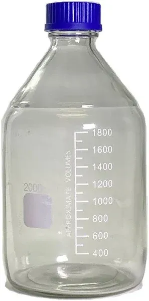 Karter Scientific 2000ml Glass Round Media Storage Bottles with GL45 Screw Cap, Borosilicate, (Single)