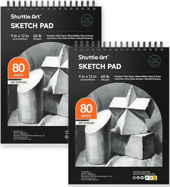 Artists Sketch Books, 9 x 12 Shuttle Art 160 Sheets of Sketch Paper pad Ideal for Drawing and School Supplies (2 Pack)