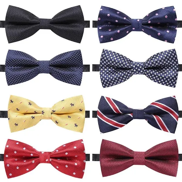 AUSKY 8 PACKS Elegant Adjustable Pre-tied Bow Ties for Men Boys