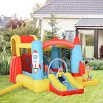 Outsunny 4-in-1 Kids Inflatable Bounce House Jumping Castle with 2 Slides, Climbing Wall, Trampoline & Water Pool Area