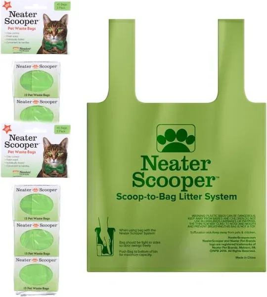 Neater Pet Brands Neater Scooper Scoop-to-Bag Cat Litter System Refill Bags (45 Count, Green)