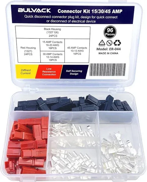 BULVACK 96 Pcs 15/30/45 Amp Power Connectors Assortment Kit, Quick Disconnect Battery Connector Modular Terminals Connectors, AWG10-20