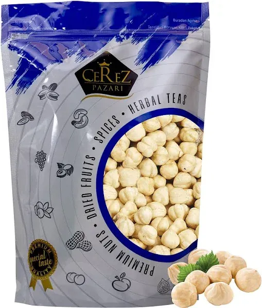 Cerez Pazari Turkish Hazelnuts Roasted in Resealable Bag 1 lb, Healthy Keto Paleo Diet Snacks, Unsalted, Natural Dry Roasted, Gluten Free, Vegan, Non