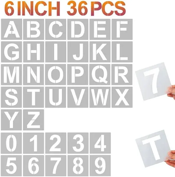 YEAJON 6 Inch Letter Stencils and Numbers, 36 Pcs Alphabet Stencils, Reusable Plastic Stencils for Wood, Wall, Fabric, Rock, Signage (6 Inch)