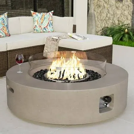 COSIEST Outdoor Propane Fire Pit Coffee Table w Dark Bronze 40.5-inch Round Base Patio Heater, 50,000 BTU Stainless Steel Burner, Wind Guard, Aqua Blue Fire Glass, Waterproof Cover