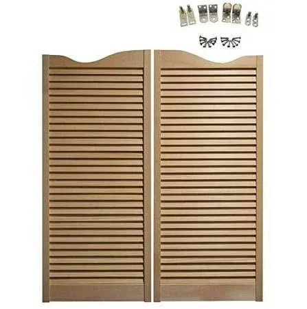 Swinging Cafe Doors Premade Cafe Doors - Interior Doors for Home, Western Swinging Doors, Wooden Saloon Doors - 1-1/8" Pine Wood Louvered Door W/Hinges Included (24"x42", Brass Hardware)