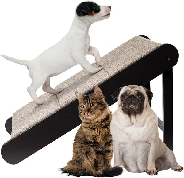 Dog Ramp ? Foldable Wooden Steps for Pets Under 80lbs ? Pet Ramp for Getting onto High Beds Furniture or Into Vehicles by Petmaker (Gray/Cream))