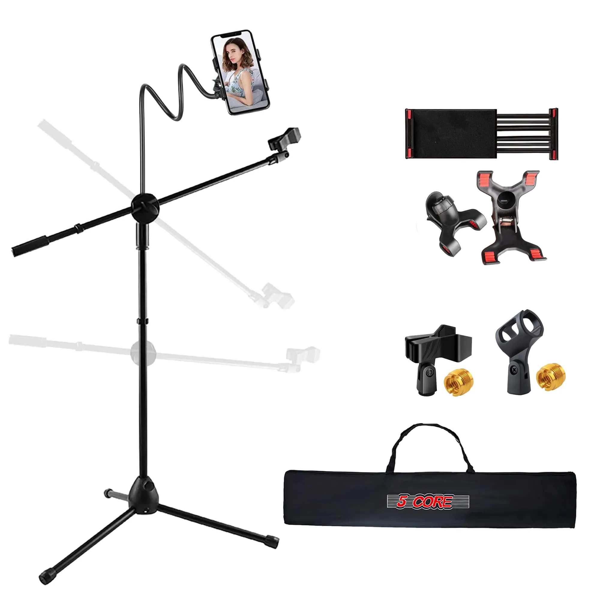 Boom Mic stand Floor with Phone Tablet Holder Adjustable Tripod