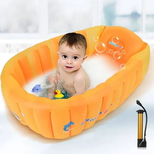 Inflatable Baby Bathtub, Newborn Baby Bathtub seat for Infant, Non-Slip Baby Pool for Sitting up, Portable Toddler tub Shower, Foldable Travel tub with Pool Toy &air Pump Accessories.