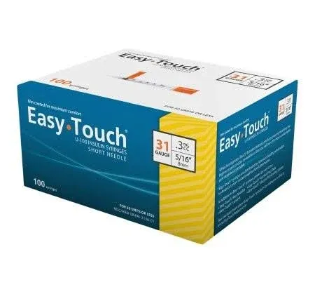 Easy Touch 31g; 3/10cc; 100ct; 8mm (5/16" in) Syringes