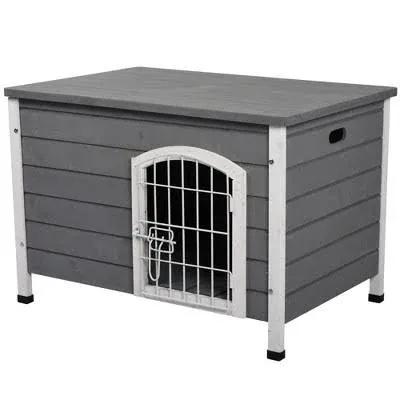 PawHut 31" L Wooden Decorative Dog Cage Kennel Wire Door with Lock Small Animal House with Openable Top Removable Bottom