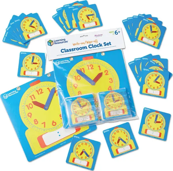 Learning Resources Write On Wipe Clocks Classroom Set