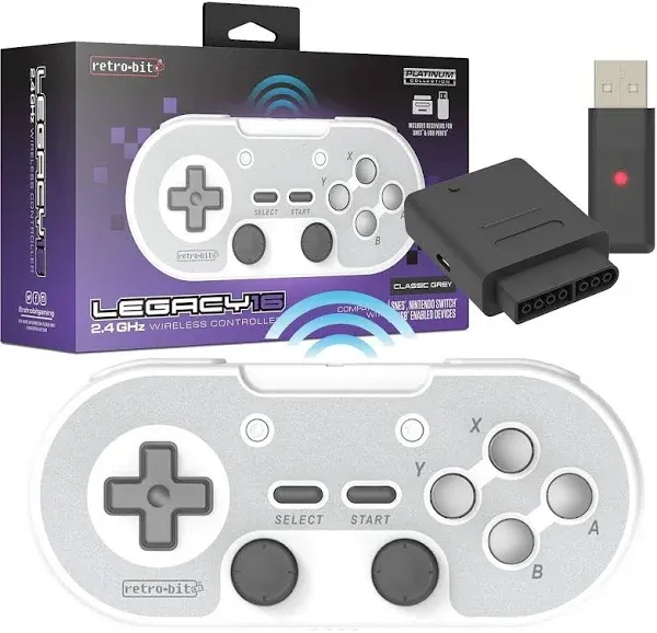 Retro-Bit Legacy 16 Wireless 2.4GHz Controller for Snes, Switch, PC, macOS, RetroPie, Raspberry Pi and Other USB Devices