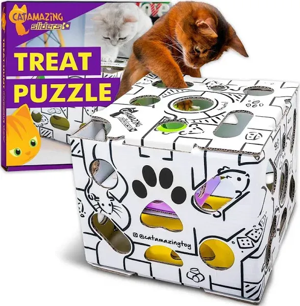 Sliders – Puzzle Toy for Indoor Cats – Treat Box Interactive Maze – Enrichment F