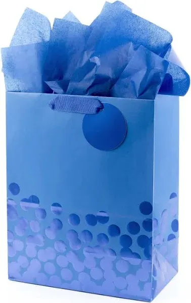 Hallmark 13" Large Gift Bag with Tissue Paper and Blue Foil Dots