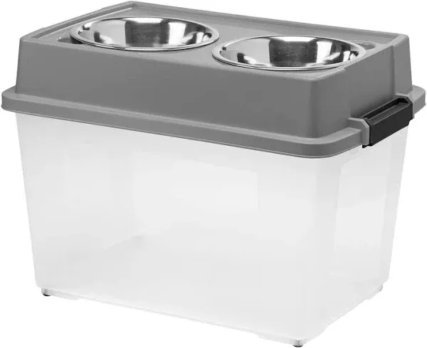 Iris USA 47lbs/45qt Large Elevated Feeder with Airtight Pet Food Storage Container, Chrome