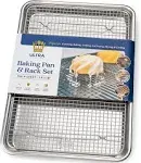 Ultra Cuisine Aluminum Baking Sheet with Stainless Steel Cooling Rack Set – Half Sheet Size Pan 13 x 18 inch, Durable Rimmed Sides, Easy Clean