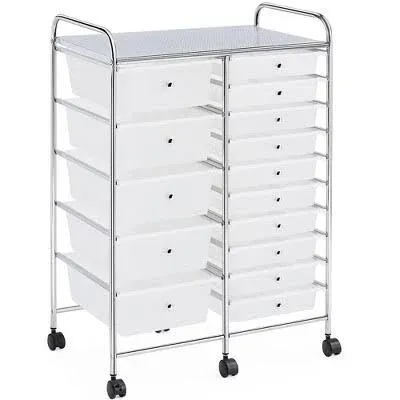 Yaheetech 15-Drawer Metal Frame Rolling Storage Cart Bin Organizer