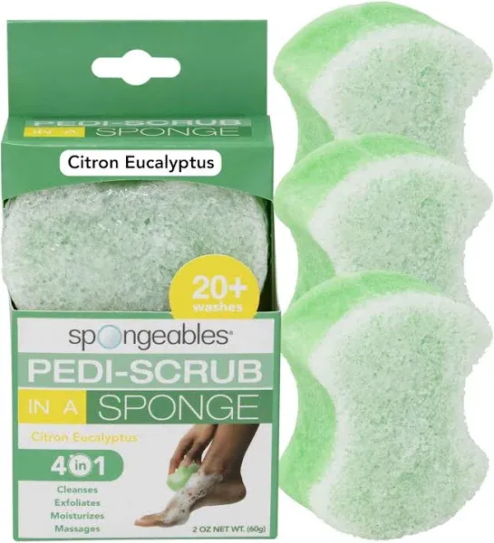 Spongables Pedi Scrub Foot Exfoliating 20+ Wash Sponge, Citron Eucalyptus, 3 Count