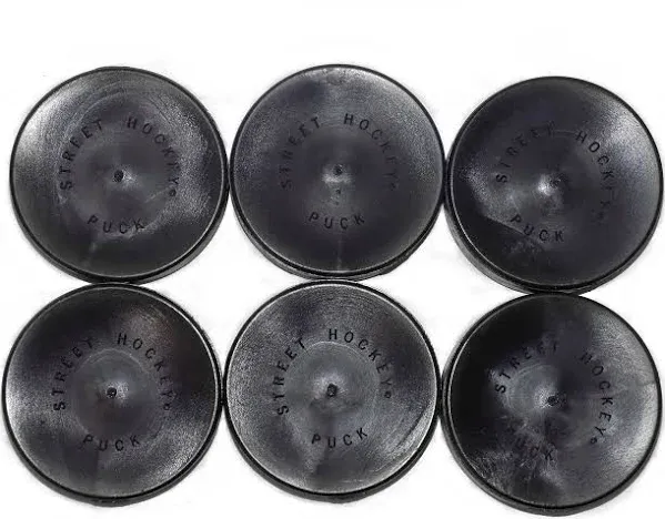 MyLec Hockey Pucks for Outdoor Hockey, Training Pucks for Street Hockey, Durable & Lightweight Solid Plastic Pucks, No Friction Ice Hockey Pucks, One-Size (Black, Pack of 6)