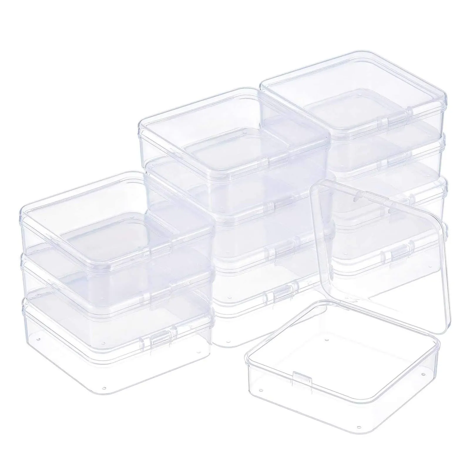 SATINIOR 12 Pack Clear Plastic Beads Storage Containers Box with Hinged Lid