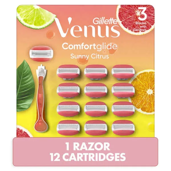 Gillette Venus Comfort Glide Sunny Citrus Women's Razor Plus 12 Blade Refills