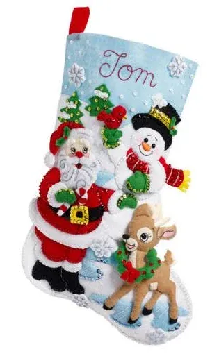 Bucilla Felt Stocking Applique Kit Santa's Gathering