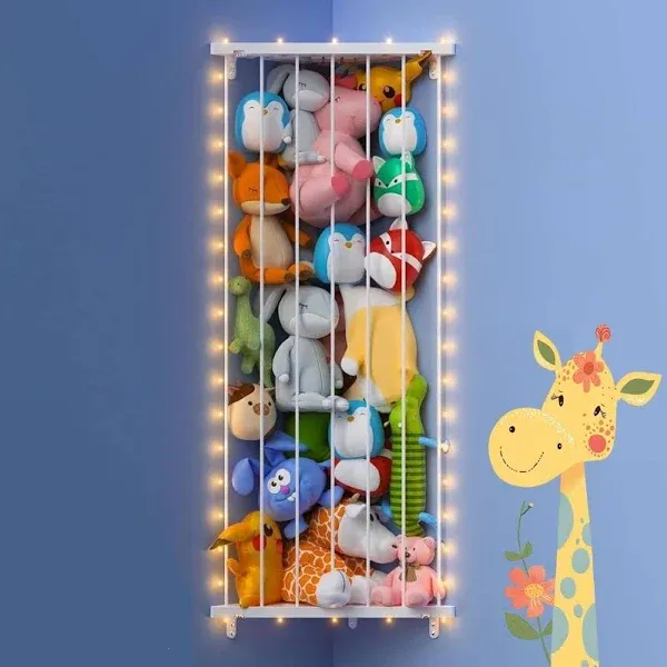 Corner Stuffed Animal Storage Organizer - Kids Stuffed Animals Holder with Li...