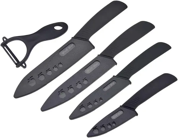 Kitchen Ceramic Knife Set Professional Knife With Sheaths, Super Sharp Rust Proof Stain Resistant (6" Chef Knife, 5" Utility Knife, 4" Fruit Knife, 3" Paring Knife, One Peeler)