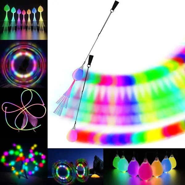 LED POI Balls Fiber Optic Lights USB Rechargeable 20 Vibrant Color Light Modes and Flashing Patterns Soft Spinning Balls Poi LED Optic Fiber Light Poi and More