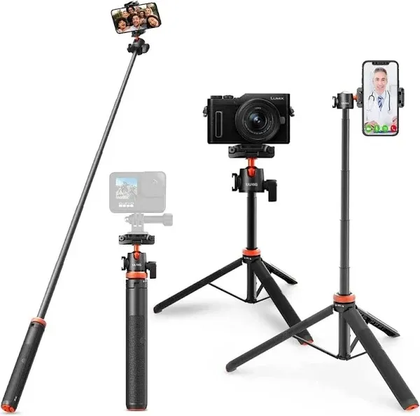 Uurig Camera Tripod 52 inch Extendable Phone Selfie Stick Camera Tripod Stand with 2 in 1 Phone Clip