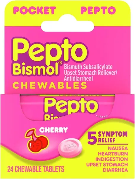 Pepto Bismol, 5 Symptom Relief Chewable Tablets, Cherry Flavor 12 ct | CVS