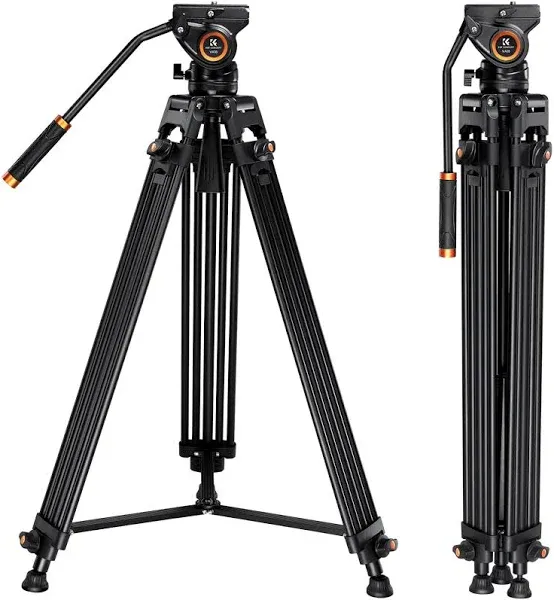 K&F Concept 72-inch Professional Video Tripod, Heavy Duty Aluminum Tube Tripod with Fluid Head Max Loading Capacity 8KG/17.6LBS for DSLR Camcorders Camera VA18+ VH081