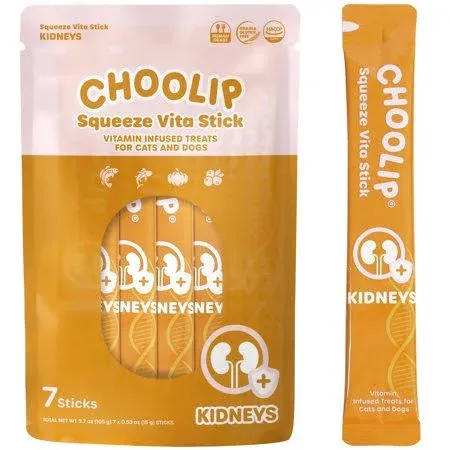 Choolip Squeeze Vita Stick for Kidneys. Creamy Cat and Dog Treat with BCAA’s, Potassium, Antioxidants, CoQ10 and more 7pk Cat and Dog Treat Vet