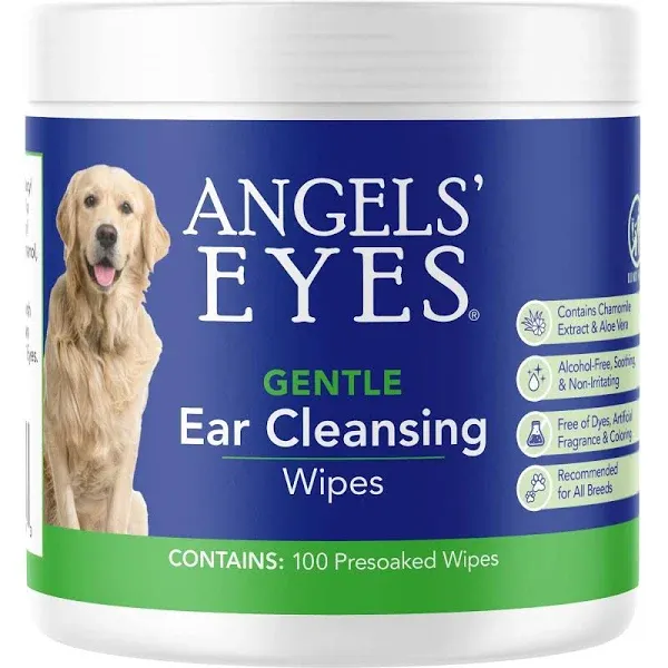 Angels' Eyes Ear Cleansing Wipes for Dogs and Cats Removes Dirt, Wax, Odor Reduce Infections and Itching No Artificial Colors or Fragrance 100ct