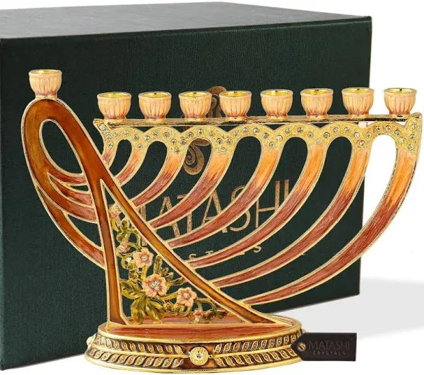 Matashi Hand Painted Enamel Menorah Candelabra