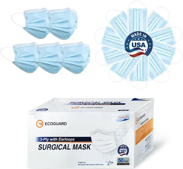 EG ECOGUARD Masks Made in USA ASTM Level 3 Disposable Medical Grade Procedure Face Mask for Protection