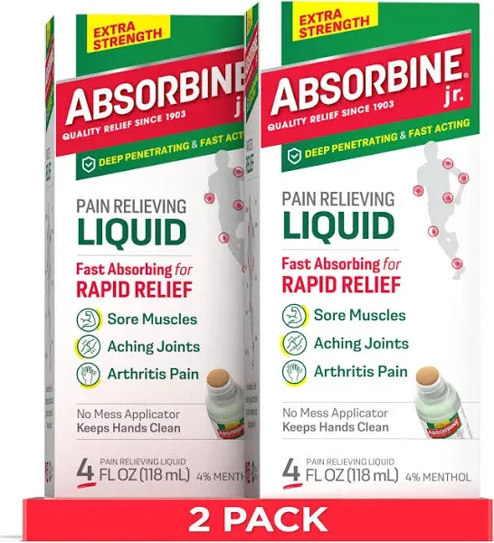 Absorbine Jr. Extra Strength Pain Relieving Liquid, Liquid Pain Reliever, Pain Relief for Joint, Arthritis, Nerve Pain and Muscle Soreness Relief, 4 Oz, 2 Count