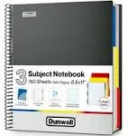 Dunwell 3-Subject Notebook College Ruled 8.5 x 11 150 Sheets/300 Pages