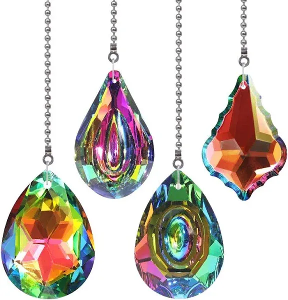 4 Pieces Crystal Ceiling Fan Pull Chain Rainbow Maker Pull Chain Extension with Connector