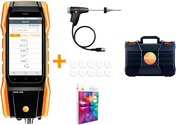 testo 300 Kit - Commercial Combustion Analyzer Kit I CO Meter for Flue Gas, Draft, Differential Pressure and Ambient CO Levels of Heating Systems