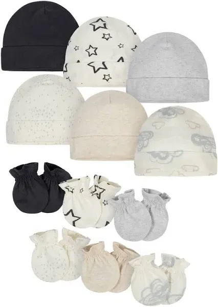 12-Piece Baby Neutral Words Cap and Mitten Set