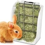 SunGrow Hay Feeder for Rabbits, Hamster, Chinchilla, Indoor Food Dispenser, No Mess Hay Rack Manger for Small Animals, Hanging Alfalfa and Timothy Hay Dispenser, Guinea Pig Cage Accessories, White