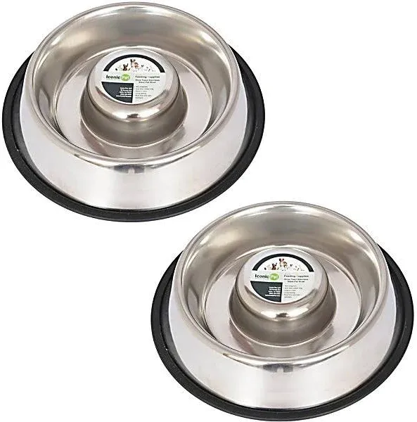 Iconic Pet Slow Feed Stainless Steel Pet Bowl