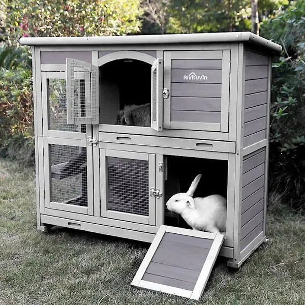 Aivituvin 2-Story Indoor/Outdoor Rabbit Hutch on Wheels