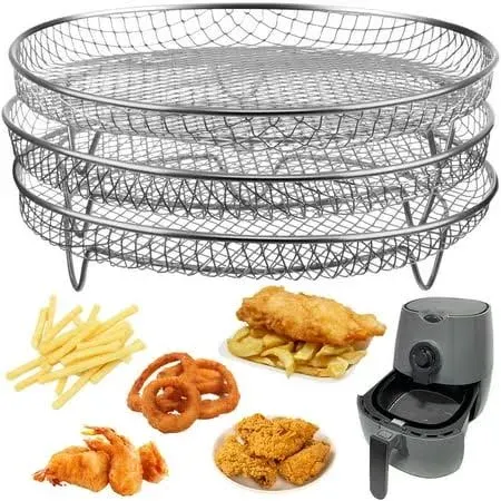 Homaisson Air Fryer Racks, Three Stackable 7.8 inch Air Fryer Racks for 4.2QT - 5.8QT Air fryers, Stainless Steel Dehydrator Air Flow Racks for Ninja, Gowise, Phillips Air Fryers, Ovens, Press Cookers (Retangle)