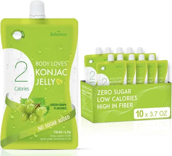 Jadamsun Konjac Jelly (Grape, 10 pcs) - Lowest Calorie Healthy Korean Snack, Dietary Fiber, Sugar-Free Jelly Drink. Vegan, Low-Calorie, Gluten-Free.